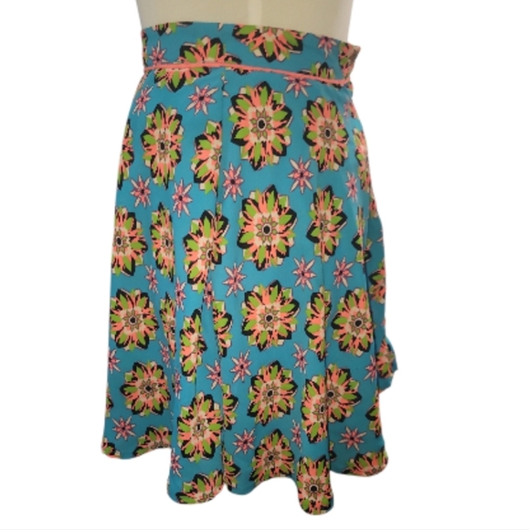 flying tomato Floral Patterned flowy skater mini Skirt - turquoise coral lime S - Picture 3 of 6